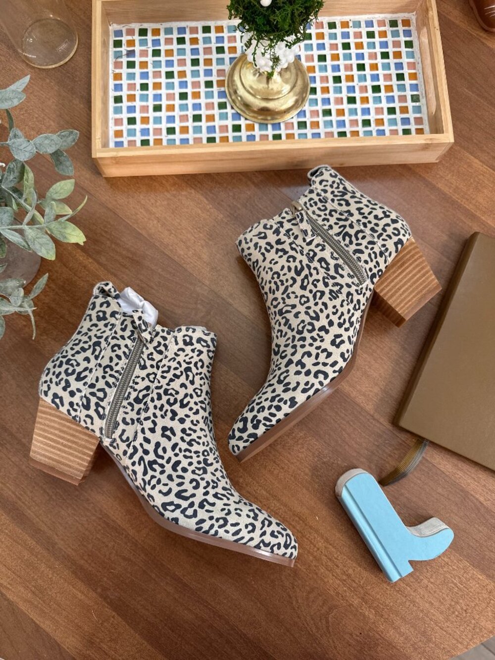 Violet & Red Leopard Print Block Heel Booties
